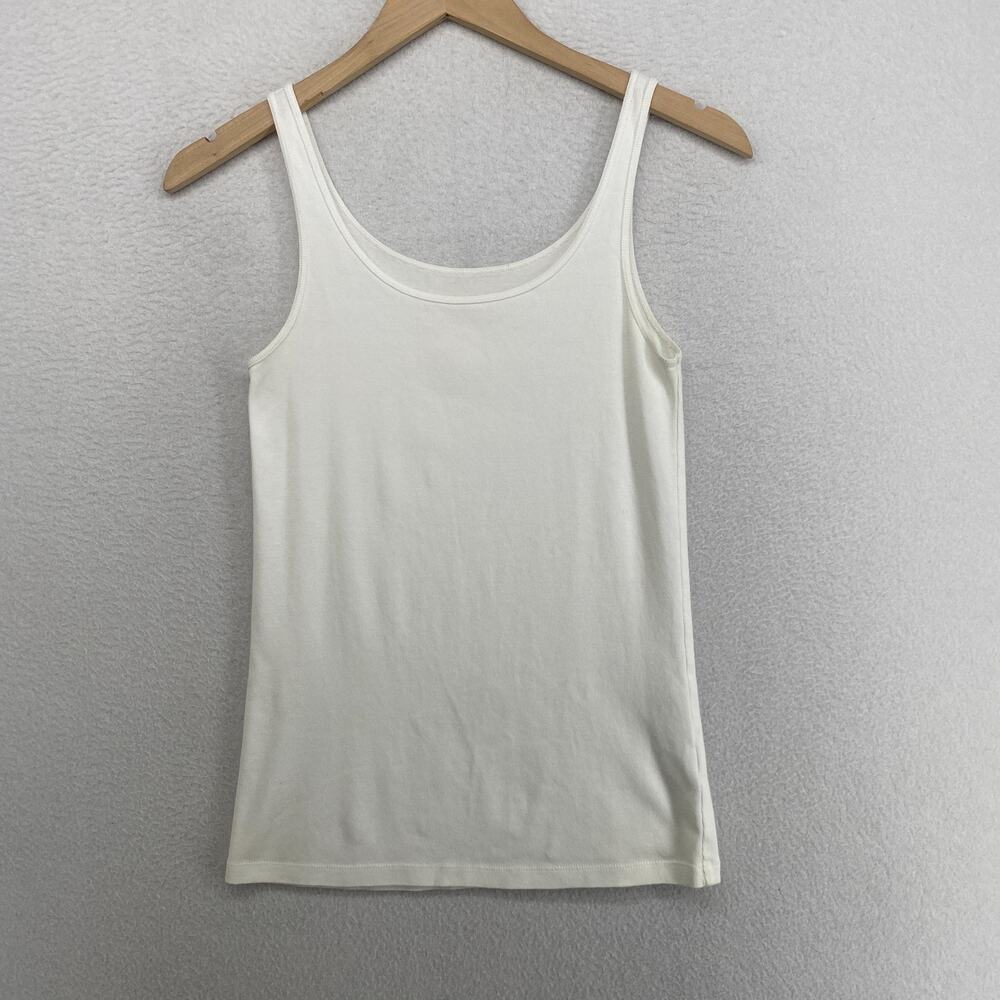 EILEEN FISHER Tank Top S Organic Cotton Ribbed Jersey Cami Scoop Neck Slim White